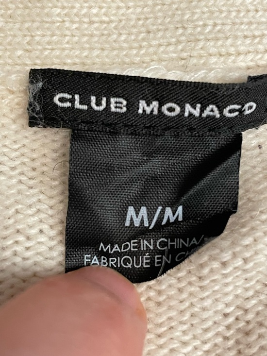 CLUB MONACO Ivory Wool & Cashmere Blend Cardigan w/ Textured Knit & Sparkle - Picture 4 of 7